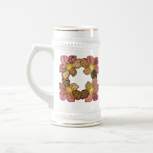 Doodle Flowers in Peach, Orange, and Gold Beer Stein