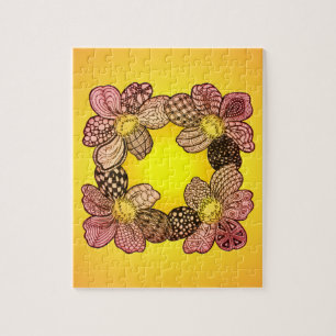 Doodle Flowers in Peach, Orange, and Gold Jigsaw Puzzle