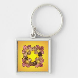 Doodle Flowers in Peach, Orange, and Gold Keychain