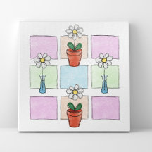 Doodle flowers in vases and pots Wrapped Canvas