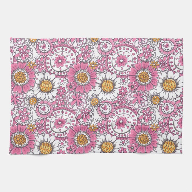 Doodle flowers kitchen towel (Horizontal)