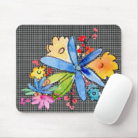 Doodle Flowers On Gingham Mouse Pad