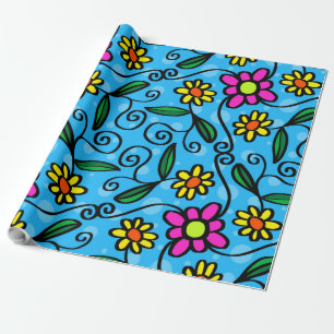 doodle flowers wrapping paper
