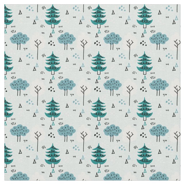 Doodle Forest Pattern Fabric (Close Up)