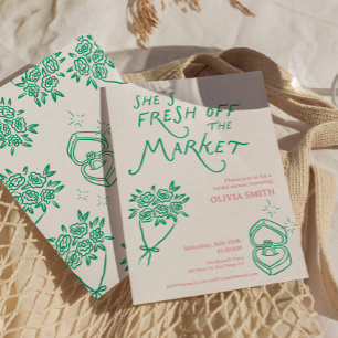 Doodle Fresh off the Market Bridal Shower Green Invitation