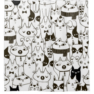 Doodle funny cats seamless pattern.