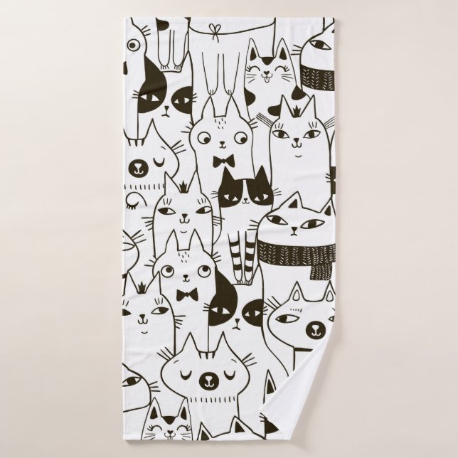 Doodle funny cats seamless pattern.  bath towel (Bath Towel)
