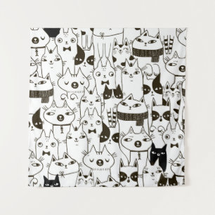 Doodle funny cats seamless pattern.  tapestry