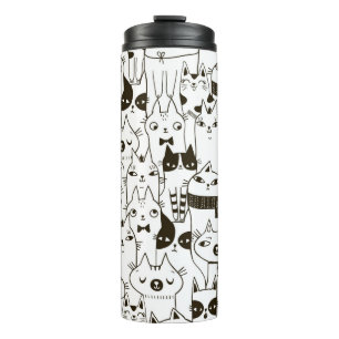 Doodle funny cats seamless pattern.  thermal tumbler