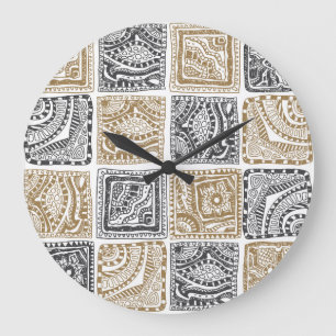 Doodle geometric, vintage abstract pattern. large clock