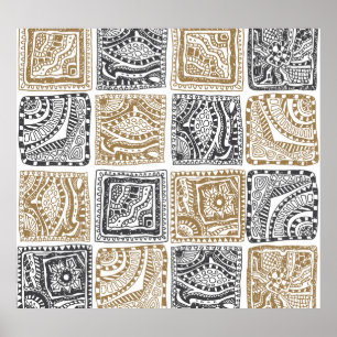 Doodle geometric, vintage abstract pattern. poster