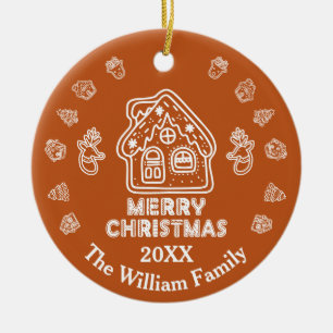 Doodle Gingerbread House Family Name Ceramic Ornament