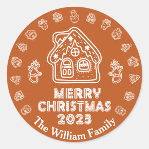 Doodle Gingerbread House Family Name Classic Round Sticker