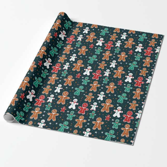 Doodle Gingerbread Men Wrapping Paper (Unrolled)
