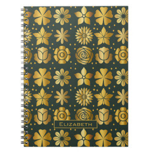 Doodle golden floral pattern personalized name  notebook