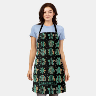 Doodle greenery floral pattern personalized name apron