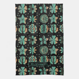 Doodle greenery floral pattern personalized name kitchen towel