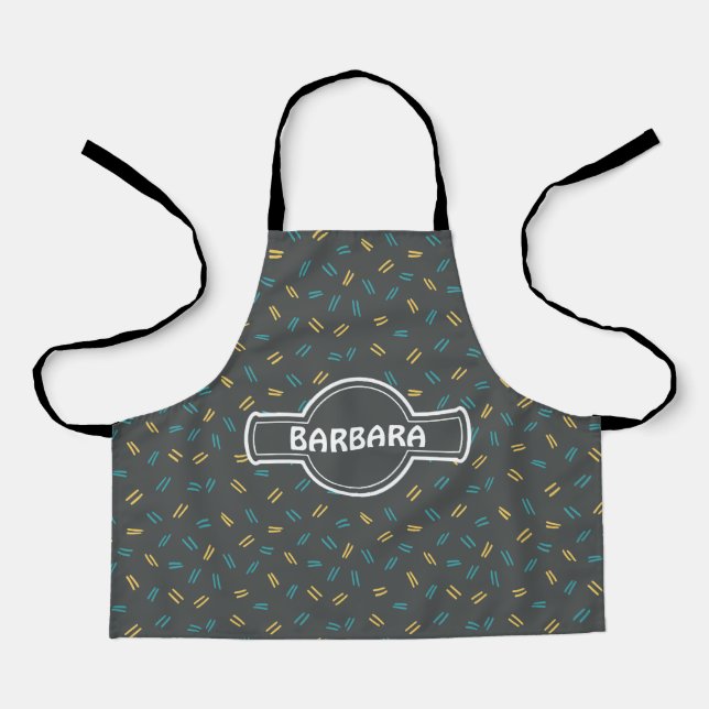 Doodle Grey Blue Minimal Pattern Apron (Front)