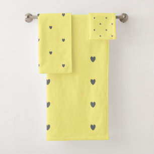 Doodle Grey Heart Pattern Yellow Custom Colour Cut Bath Towel Set