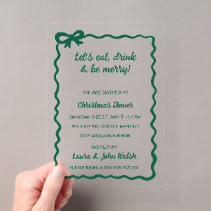 Doodle Hand drawn Green Bow Christmas Party Acrylic Invitations