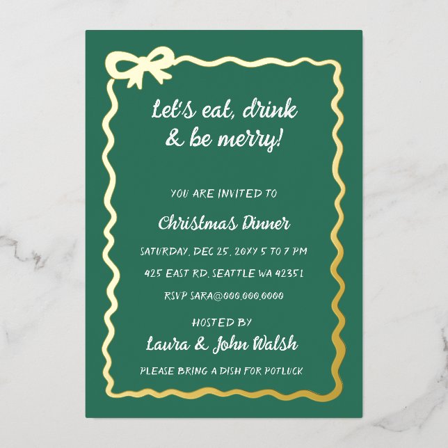 Doodle Hand drawn Green White Bow Christmas Party (Front)