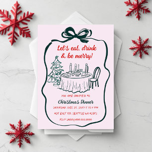 Doodle Hand drawn Pink Red Christmas Party Invitation
