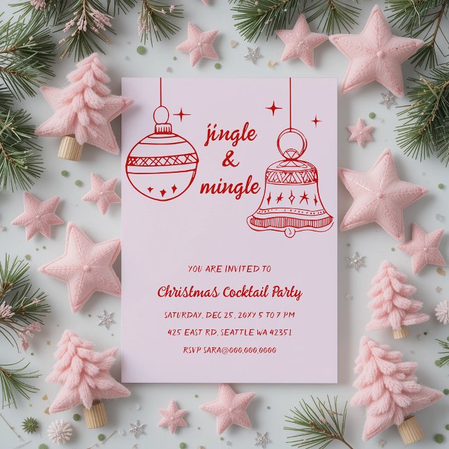 Doodle Hand drawn Pink Red Christmas Party Invitation (Doodle Hand drawn Pink Red Christmas Party Invitation)