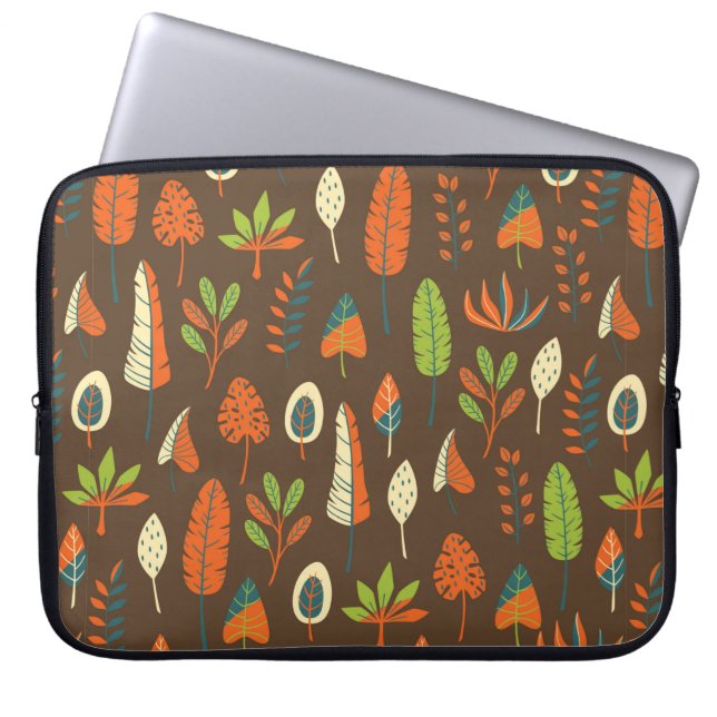 Doodle Hand Drawn Tropical Pattern with Leaves on  Laptop Sleeve (Front)