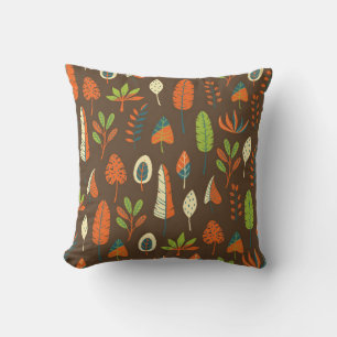 Doodle Hand Drawn Tropical Pattern with Leaves on Throw Pillow