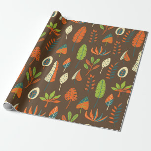 Doodle Hand Drawn Tropical Pattern with Leaves on  Wrapping Paper