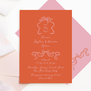 Doodle Handwritten Retro Orange & Pink Wedding Invitation