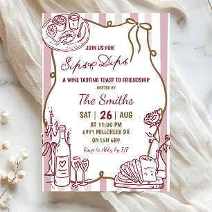 Doodle Handwritten Sips And Dips Wine Tasting Invitation