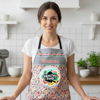 Doodle Healthy Food Kitchen Knife Sticker Apron