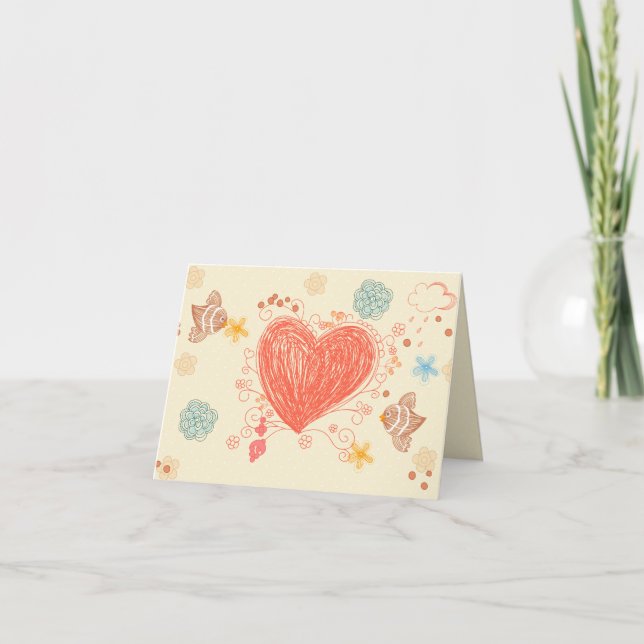 Doodle heart and birds happy mothers day card (Front)