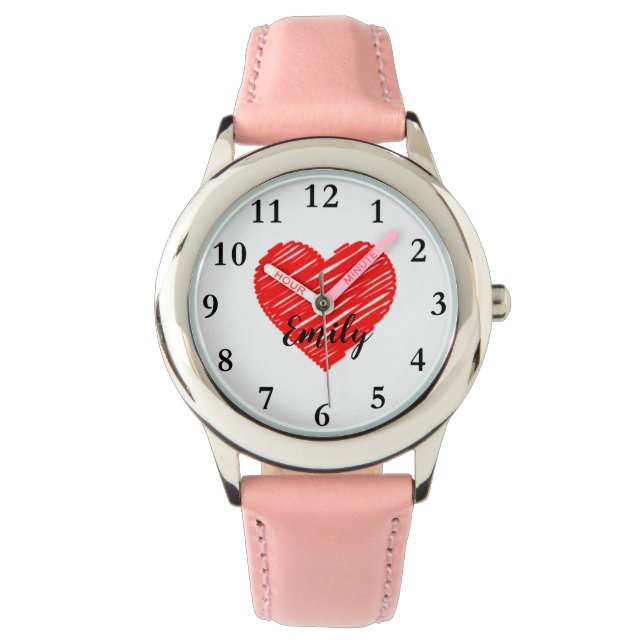 Doodle Heart Custom Girl Name Watches (Front)