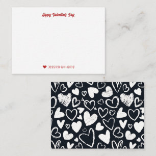 Doodle Heart Pattern Black White Valentine's Day Card