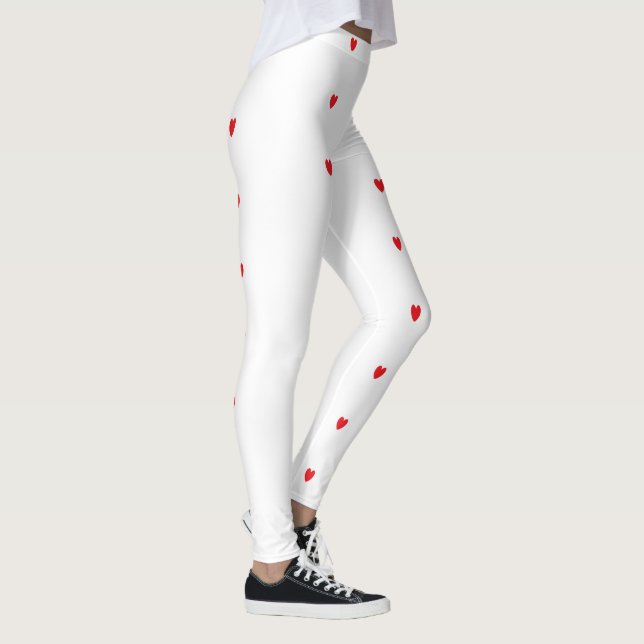 Doodle Heart Patterns Red White Custom Cute Pretty Leggings (Right)
