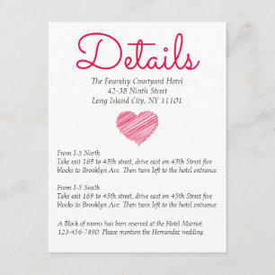 Doodle Heart Pink Red Details Directions Wedding Enclosure Card
