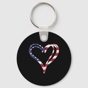 Doodle Heart Us American Flag Memorial Day 4th Of Keychain