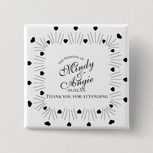Doodle Hearts Frame Script Wedding 2 Inch Square Button (Front)