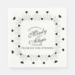 Doodle Hearts Frame Script Wedding Napkin