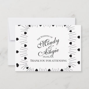 Doodle Hearts Frame Script Wedding Thank You Card