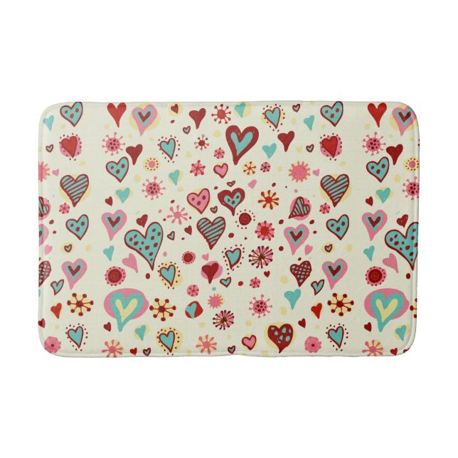 Doodle Hearts Pattern Bath Mat (Front)