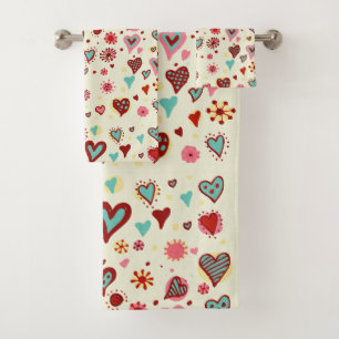 Doodle Hearts Pattern Bath Towel Set