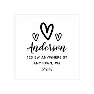 Doodle Hearts Return Address Personalized Rubber Stamp