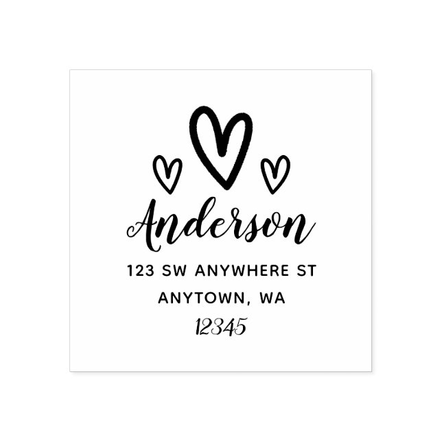 Doodle Hearts Return Address Personalized Rubber Stamp (Imprint)