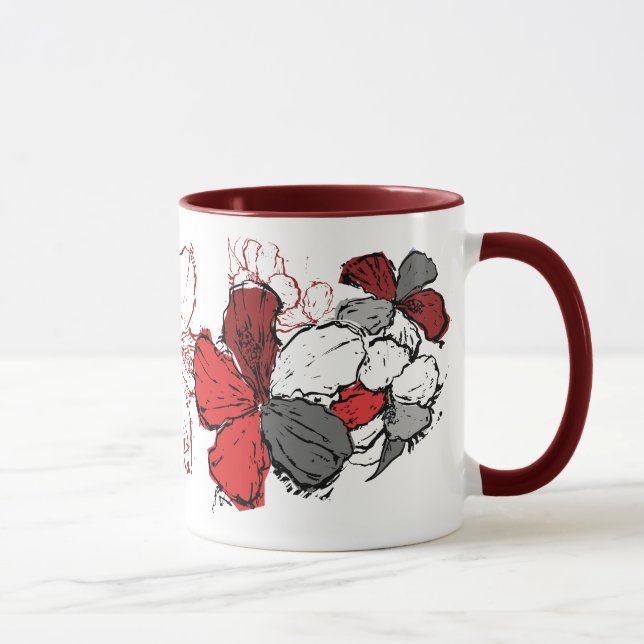 "Doodle Hibiscus" Mug en rouge (Droite)
