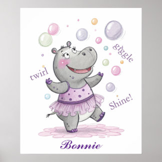 Doodle Hippo Nursery Cute Doodle Animal  Poster
