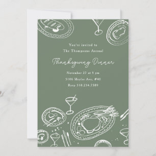 Doodle Illustrated Thanksgiving Dinner Holiday Invitation