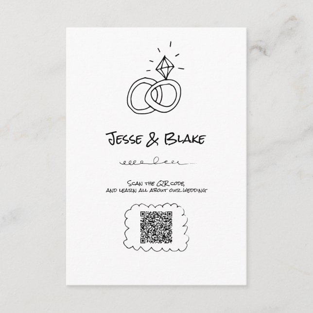 Doodle Illustrations Wedding in Black and White Enclosure Card (Front)